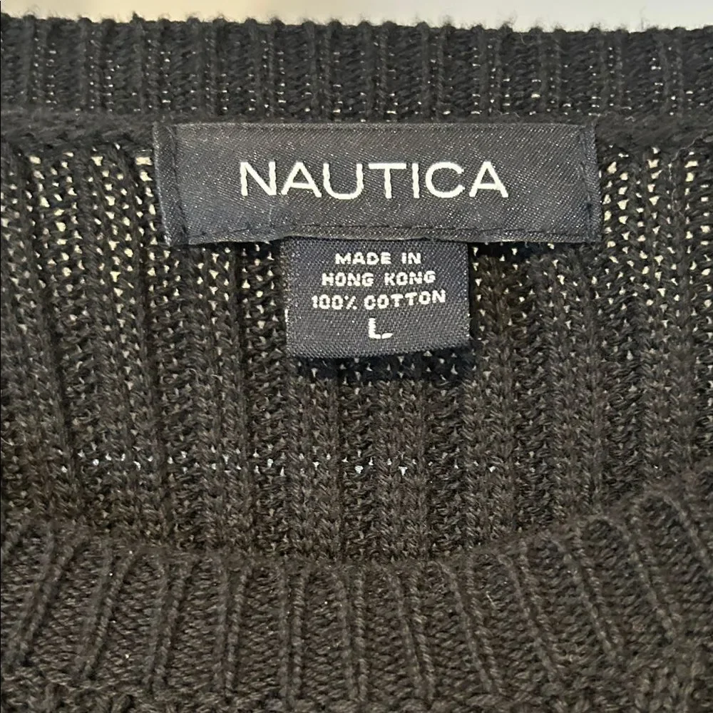 Nautica Men's Black Ribbed Crewneck 100% Cotton Sweater
